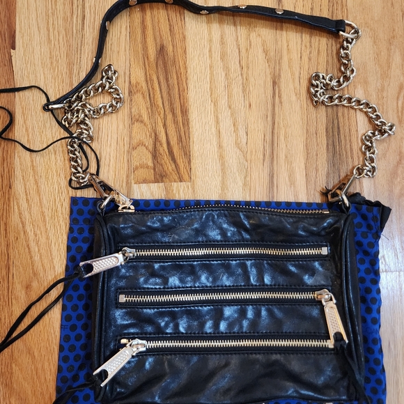 Rebecca Minkoff Moto 3 Zip Leather Chain Crossbody Handbag Plum 9”W x 6”H - Picture 2 of 11